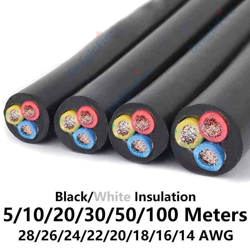 3 Core Wire 28 26 24 22 20 16 14 18AWG Sheathed Cable Flexible PVC Tinned Copper Elecitrcal Wire For Speaker Audio LED Strip