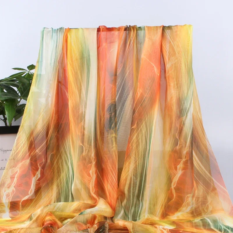 1mX150cm Gradient Color Chiffon Fabric Soft Sheer Breathable Material for Hanfu Scarf Dress Skirt Sewing DIY Craft Wedding Decor