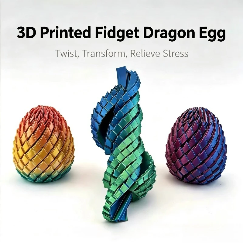 3D Printed Twisty Fidget Dragon Egg Slime Twist Transformable Dragon Scale Egg Fidget Toy Stress Relief Sensory Fidget Toy 7.5cm