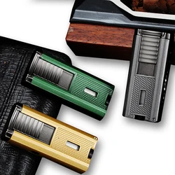 LUBINSKI Cigar Lighter With Needles Cigar Punch Metal Butane Gas Torch 3 Jet Flame Cigar Lighters
