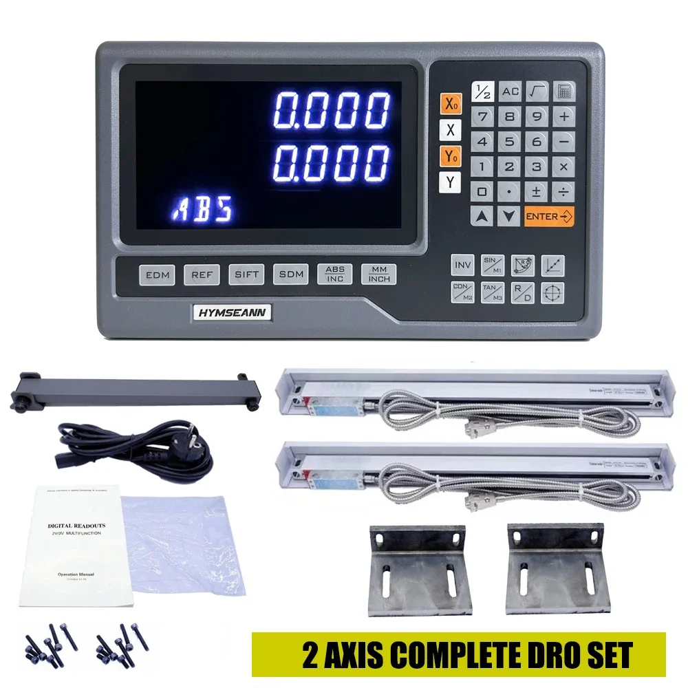 HS800-2P Milling Lathe 2 Axis Big Display DRO Digital Readout Kit with 2 Pieces High Precision 5um Optical Encoder Linear Scale