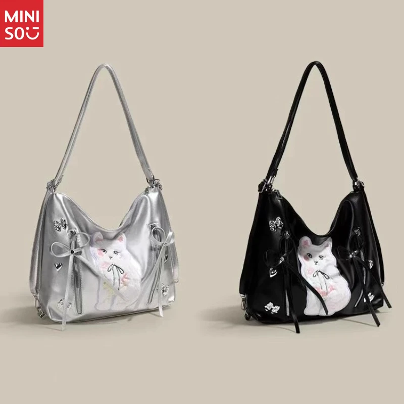 Miniso 2025 Y2K Underarm Tote Bag, Spacious Rabbit Print Commuter Backpack, Alt Subculture Purse