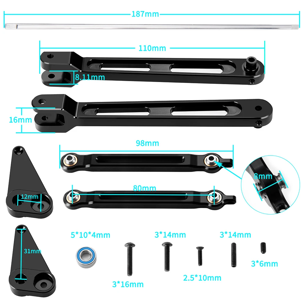 YEAHRUN Alu Alloy Rear Stabilizer Bar with Balance Bar / Link Mount for Hammer Rey U4 ROCK Truck 1/10 RC Car Buggy Upgrade Parts