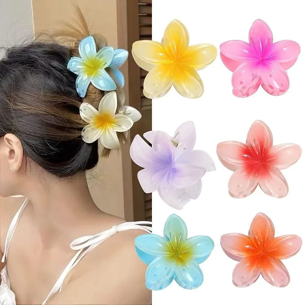 Plástico Cabelo Garra para Meninas, Bonito Tubarão Clipe, Bohemian Styling, Plumeria Flower Shape Hairpins