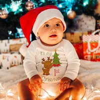 My First Christmas Newborn Baby Long Sleeve Romper Cartoon Deer Print Outfits Infant Baptism Bodysuit Toddler Clothes Xmas Gifts