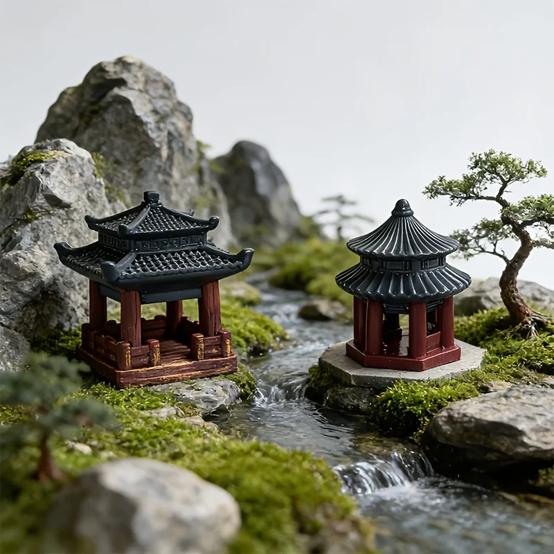 2X Neue Architekturmodelle im chinesischen Stil, geeignet für die Aquariengestaltung, Gebäude im antiken Stil, Gartenmodelle – Detail 2