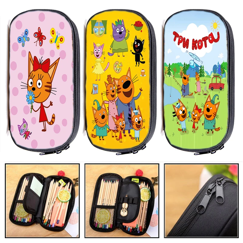 Three Kittens Pencil Case Cute Cartoon Boys Children E-cats Stationery School Supplies Kids Girls Cosmetic Bag Gifts