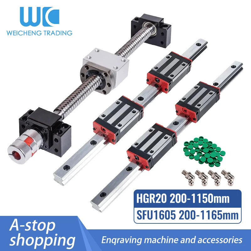 HR20 Square Linear Guides Rail HGR20+HGH20CA/HGW20CC-Normal/Steel Block+SFU1605 BallScrew 5mm Lead+BKBF12 CNC Linear Actuator