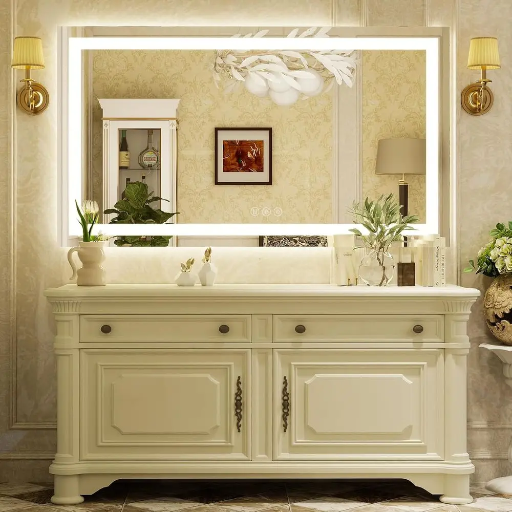 Miroir de salle de bain rétroéclairage LED à intensité variable et éclairage avant, 36 x 48, 3 options de couleurs, antibuée, verre trempé