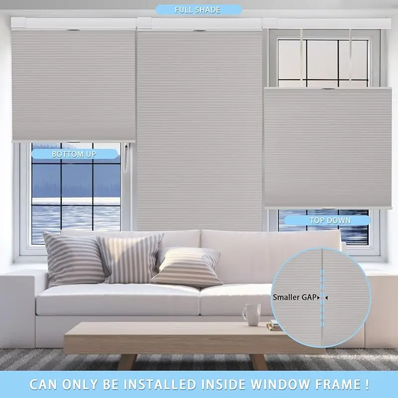 ظلال مخصصة لا تحتاج إلى ثقب الحفر لا أدوات تثبيت دليل مزدوج لاسلكي أعلى أسفل أسفل حتى الخلوية العسل الستائر لنوافذ