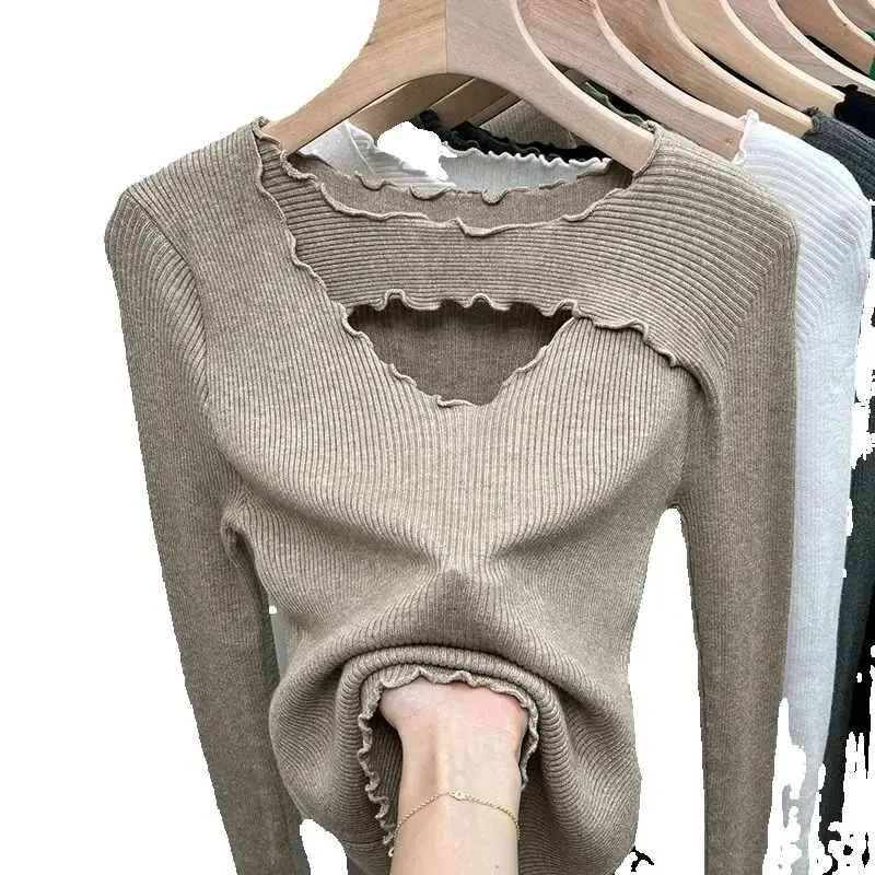 2025年秋冬新作 レディース ベースシャツ トップス ゆったり カジュアル 無地 プルオーバー 長袖 ニット アウター