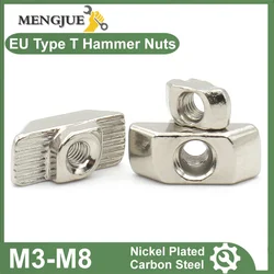 10-50pcs Nickel Plated M3 M4 M5 M6 M8 Slot T-nut Sliding T Nut Hammer Drop In Nut Fasten Connector For Aluminum Extrusion