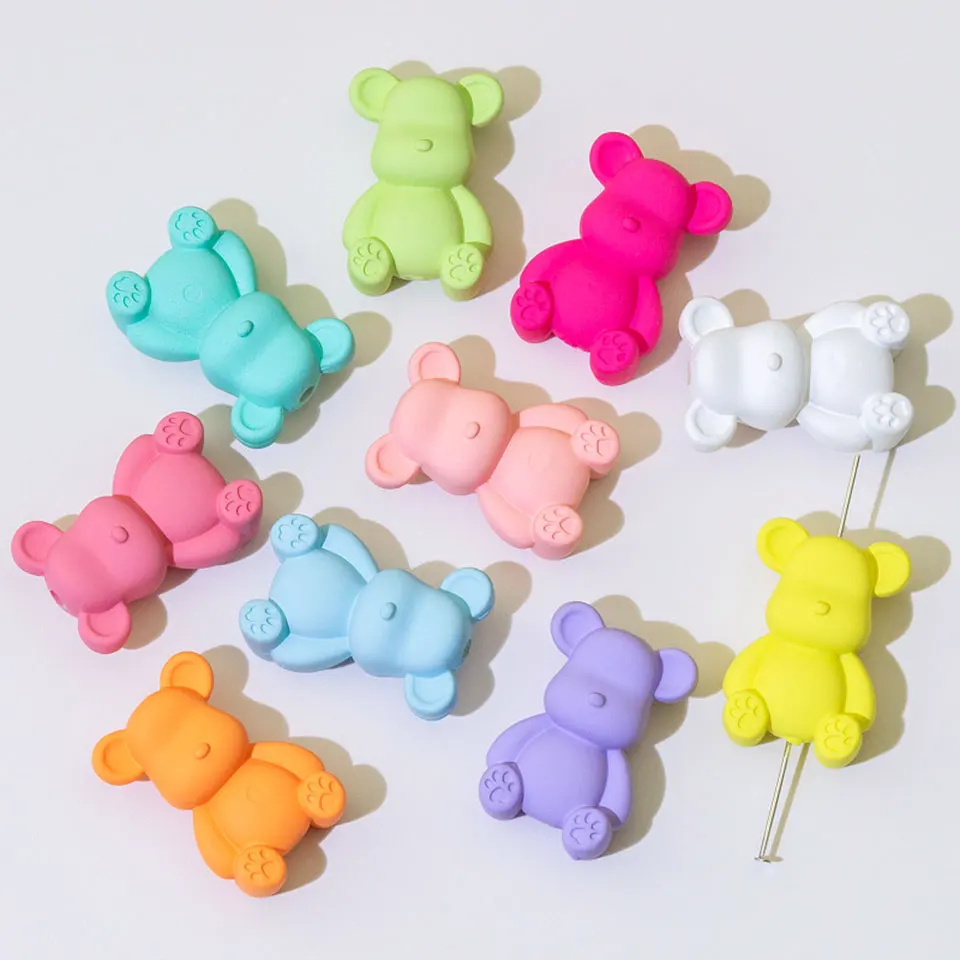 Korean Macaron Color Rubber Bow Heart Bear Beads Kawaii Bracelet Necklace DIY Decorations Phone Chain Keychain Hair Accessories