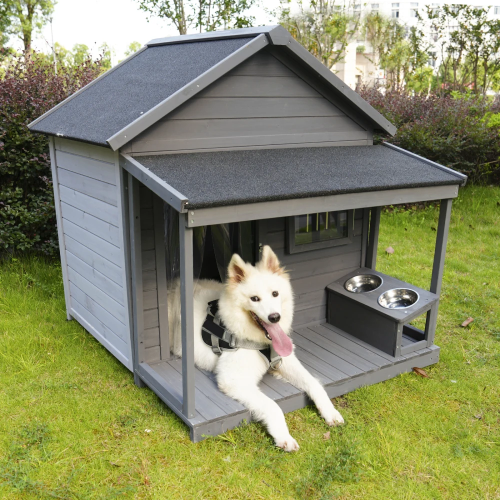 

Large Balcony Doghouse 44.2" Long X 44.6" Wide X 44.6" High Solid Wood Halt Roof Dog Houselarge Dogs Large Terrace Weatherproof