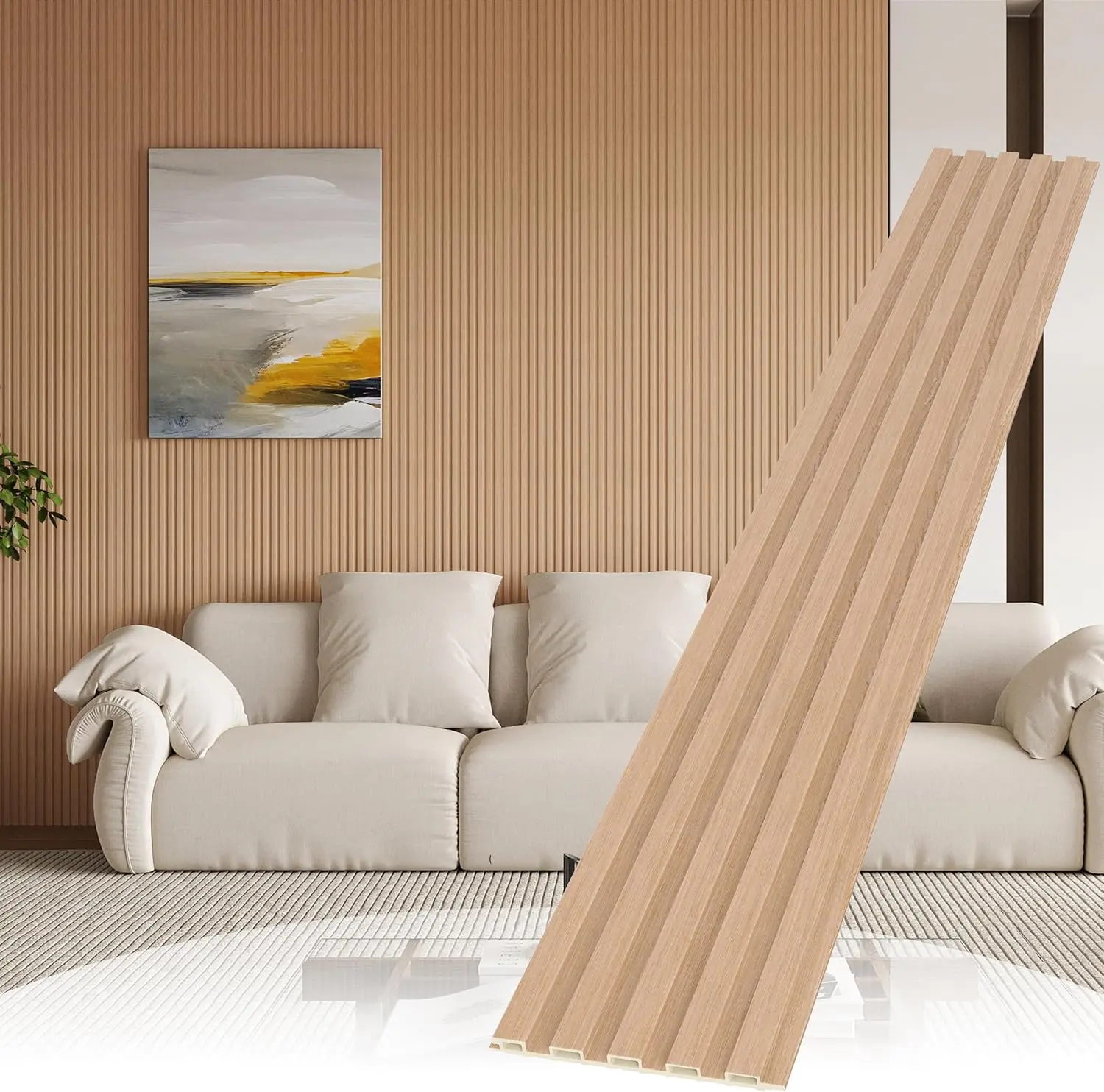WPC Slat Wandverkleidung, 8er-Pack 3D WPC, akustische Wandpaneele, Wohnzimmer, Schlafzimmer, 95 x 6 Zoll