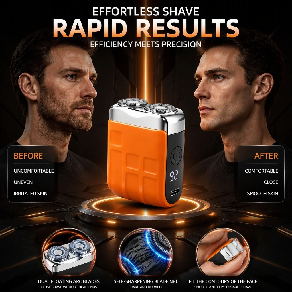 New mini Dual Head Electric Shaver, Portable Floating Shaver for Travel, Magnetic Blade Head, Rechargeable TYPE-C Interface