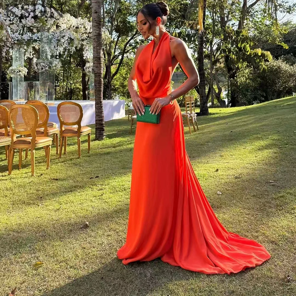 

Sexy Halter Evening Dresses for Special Occasion Elegant Women Sleeveless Chapel Train Customized Long Dress Celebrity Gowns