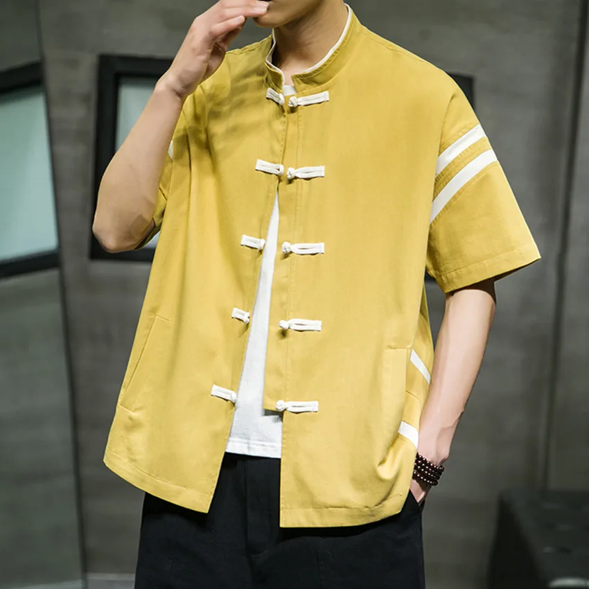 

Ретро-рубашка с коротким рукавом для мужчин, летняя модная брендовая винтажная рубашка с коротким рукавом, молодежная свободная рубашка на пуговицах