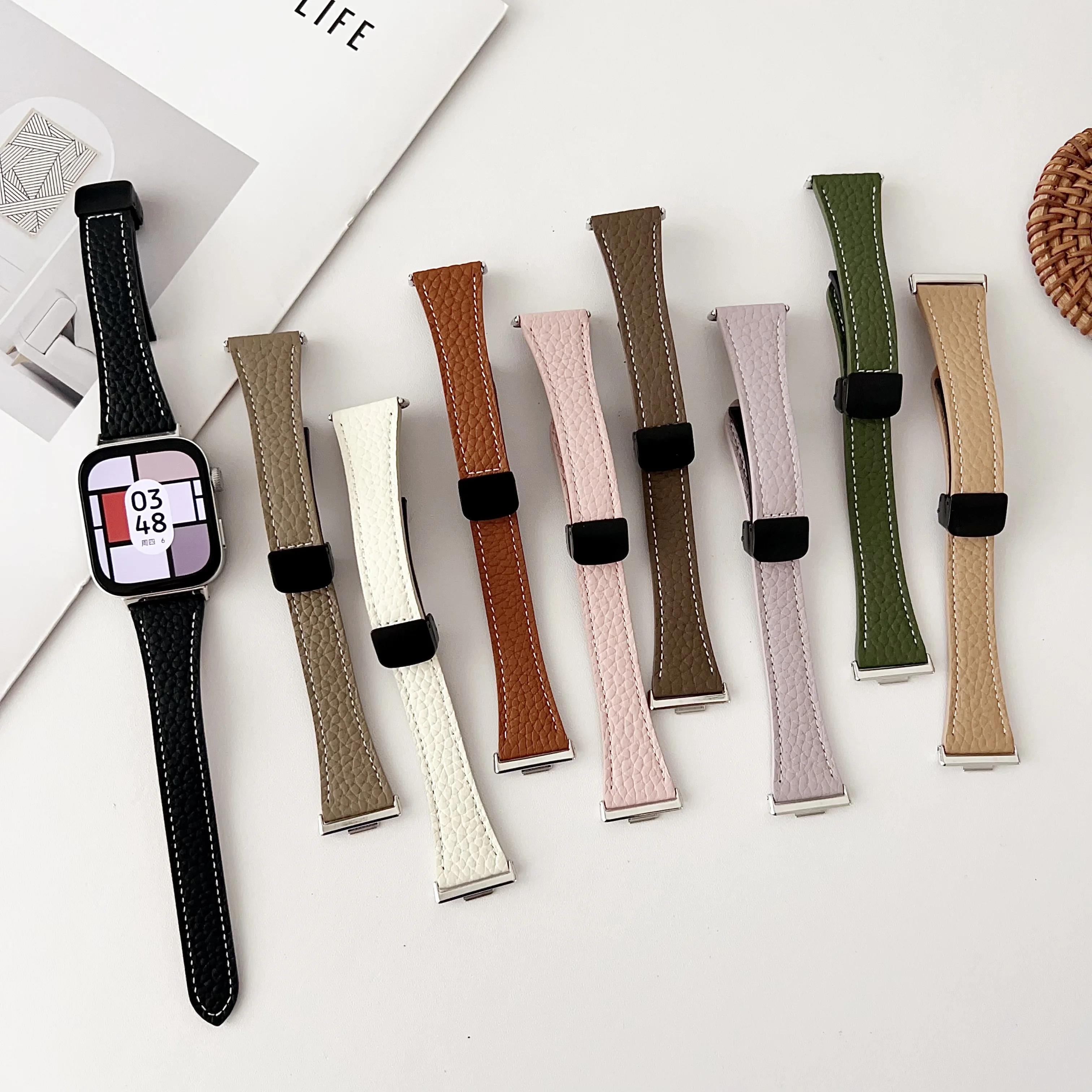 

Lychee grain genuine leather Magnetic suction buckle For Huawei Watch FIT3 Smartwatch strap for men girl lady FOR huawei fit3