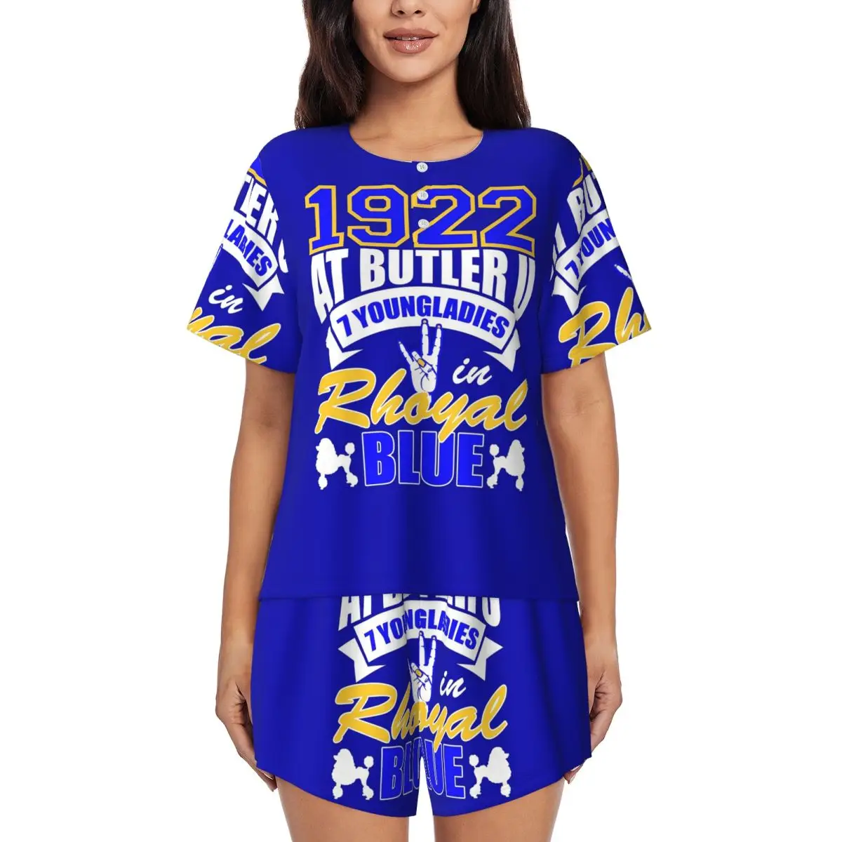 

Комплект пижамы Sigma Gamma Rho 1922 At Butler U 7 для молодых женщин: ночная рубашка с круглым вырезом и короткими рукавами, шорты