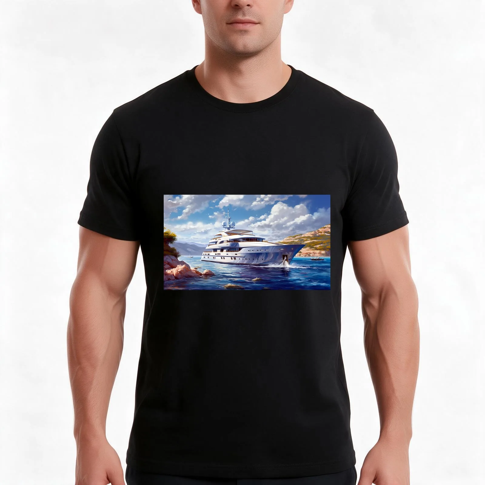 Luxurious Super Yacht Cruising Through The Crystal Clear Waters T-Shirt, Summer Casual Cotton Tee, Oversized Streetwear Tops
