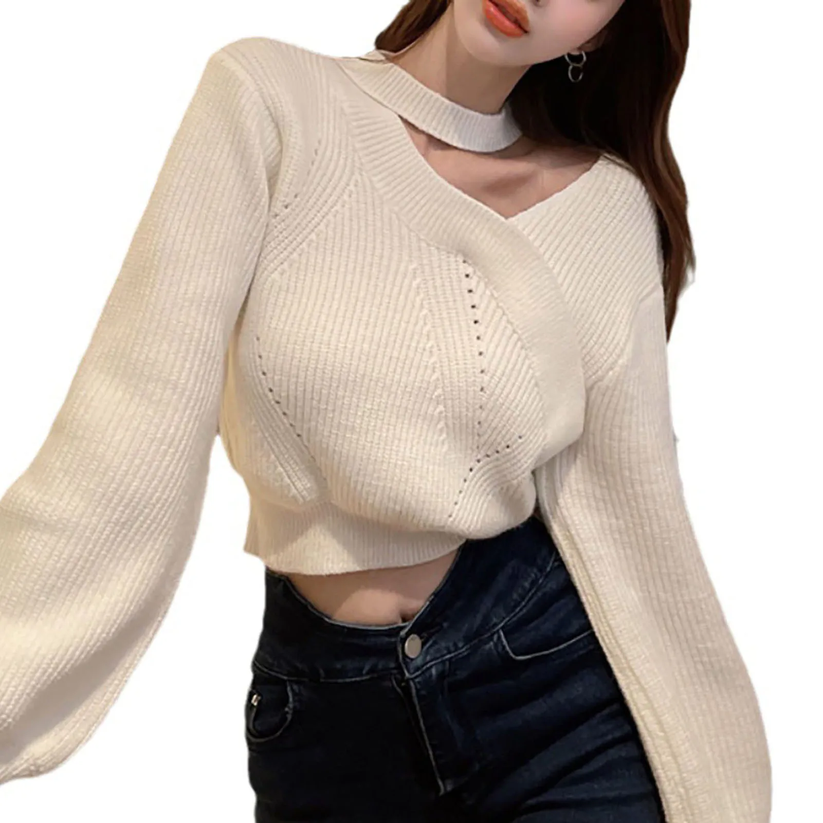 Women's Halter Neck Sweater Fine Workmanship Ladies Skin-Friendly Top Good Gift for Mother Female Friends