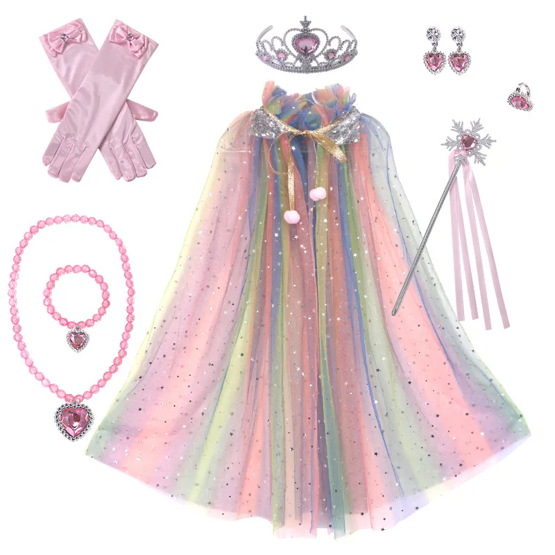 Ice Princess Cosplay Christmas Cloak with Magic Stick Crown Necklace earing Halloween Girl  Carnival Party