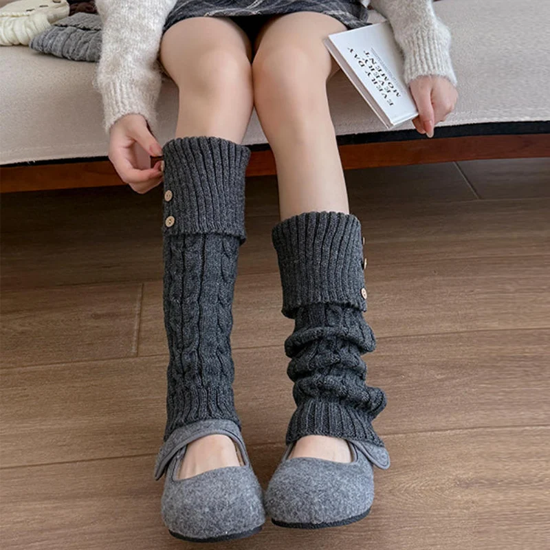 Women Leg Warmers For Girls Winter Harajuku Leg Warmers Maillard Color Knitted Long Leg Warmer Goth Button Retro Stacked Socks