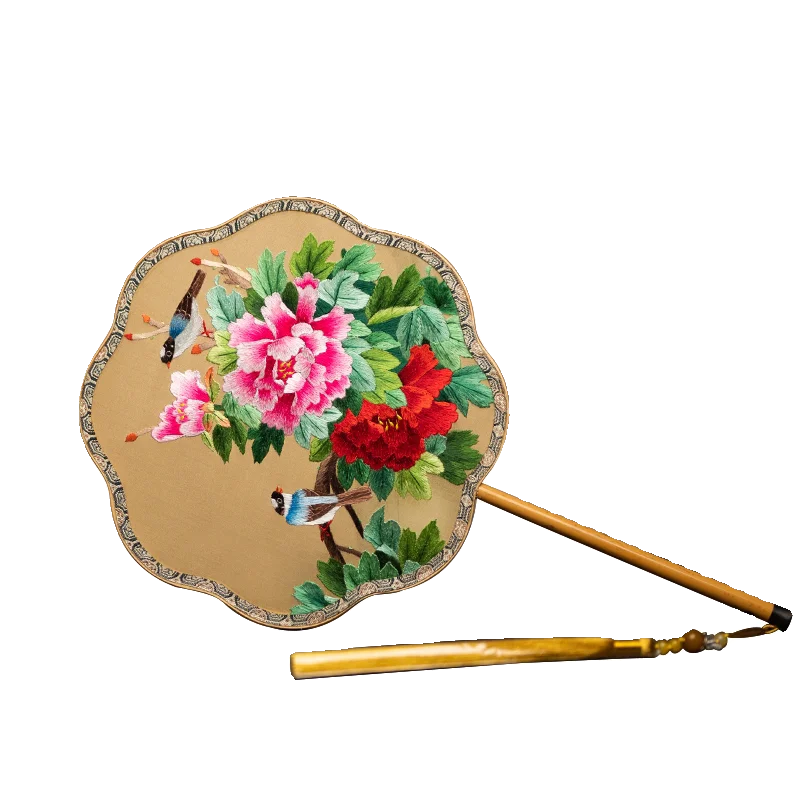 Suzhou embroidery round fan ancient-style Hanfu accessories, handmade double-sided embroidered fan, Chinese-style