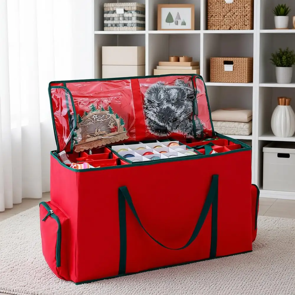 

Christmas Decoration Ornament Organizer Box, Movable Pallet Ornament Storage Containers, Holds 73 Holiday Ornaments, Adjustable