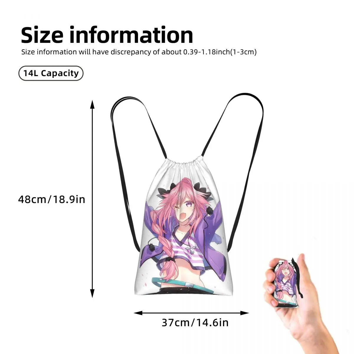 Fate Apocrypha Astolfo Anime Drawstring Backpack Sports Gym Bag Portable Travel Drawstring Bag for Men Women