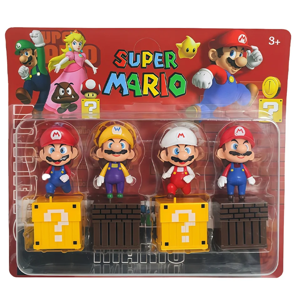 

New 4pcs/set Super Marios Action Figure Model Doll Cake Decoration Car Ornaments Anime Peripherals Children Toys Gifts With Box