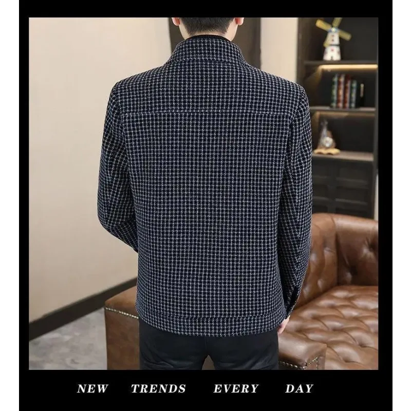 

New Luxury Stand Up Collar Woolen Jacket for Men's Autumn and Winter Trendy Casual Jacket with Thick Velvet Jacket