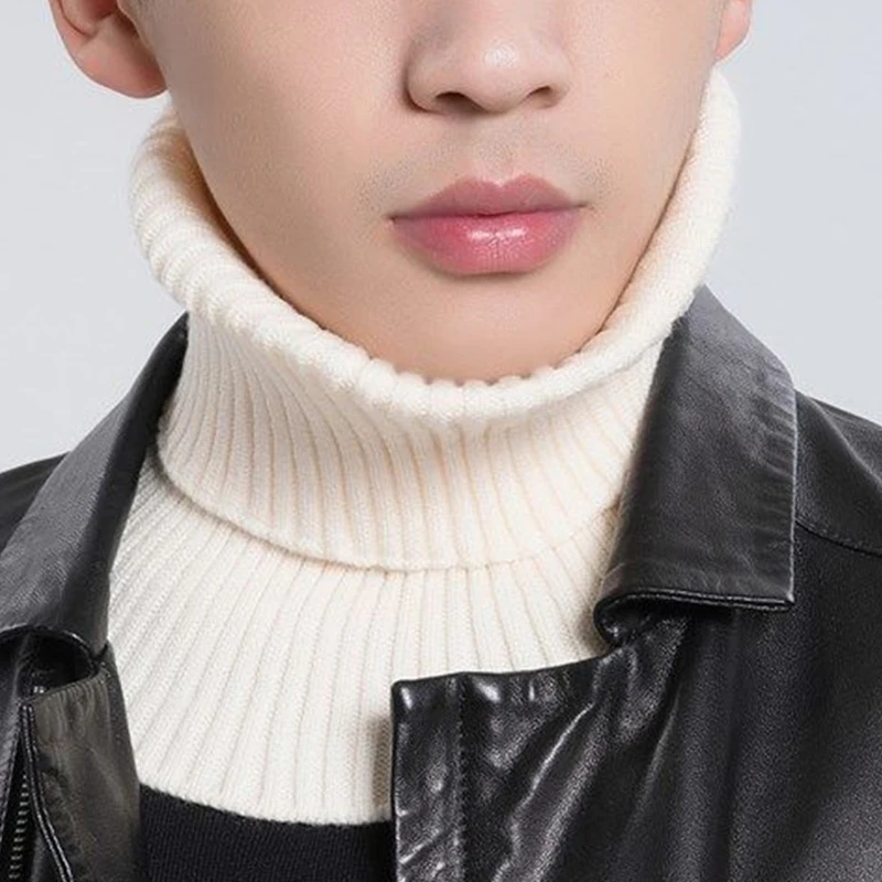 Men Knitted Fake Collar Scarf Ribbed Elastic False Collar Winter Warm Cycling Windproof Collar Ruffles Detachable Wrap Scarf