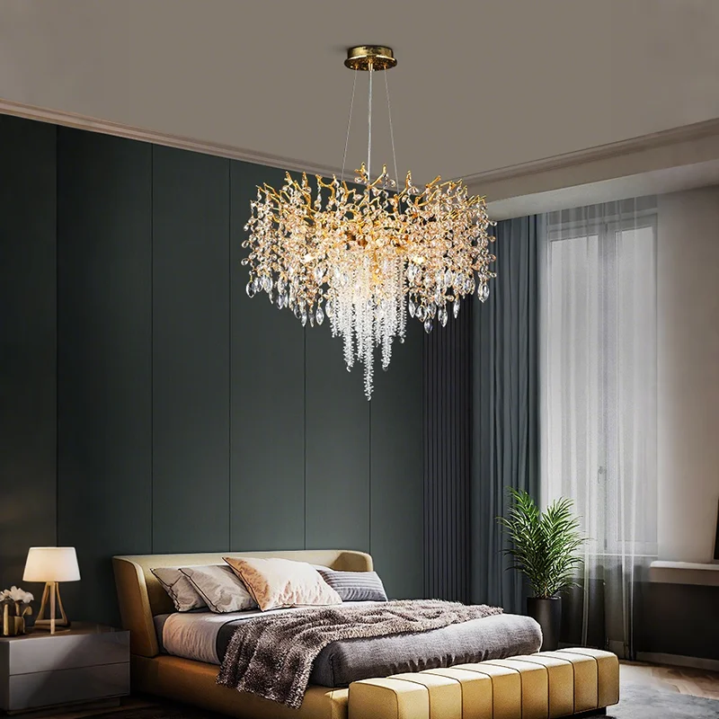 Rectangle Luxury Gold Crystal Chandelier for Dining Living Room Lobby Modern Tree Hanging Ceiling Lamp Luxurious Chandeliers
