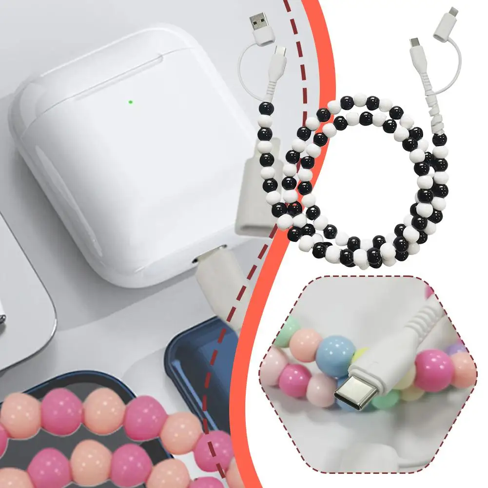 Fast Charging Cable Creative Portable Beaded 4-in-1 For IPhone Fast Data Cable Handmade Colorful Pearl Phone Accessories A2I0