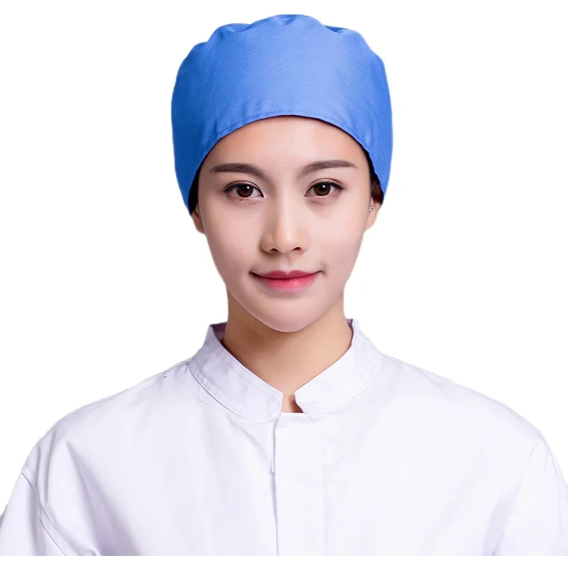 Blue sanitary round cap food cap work cap head-wrapping hat dustproof textile workshop labor protection dustproof worker hat