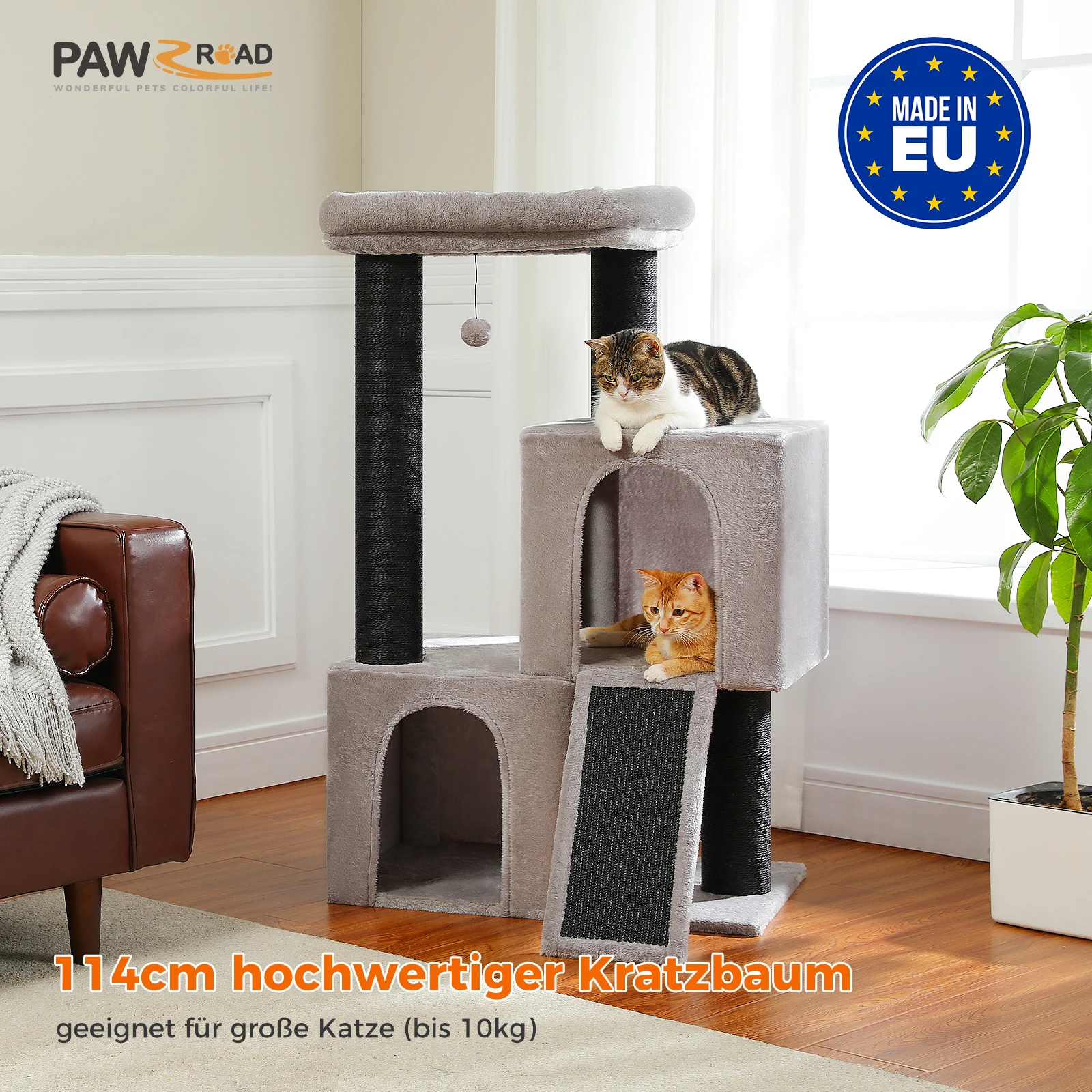 Cat Tree Tower with Large Cat Scratching Post Extremely Large Double Cave Fully Sisal Covered Suitable for Large Cats