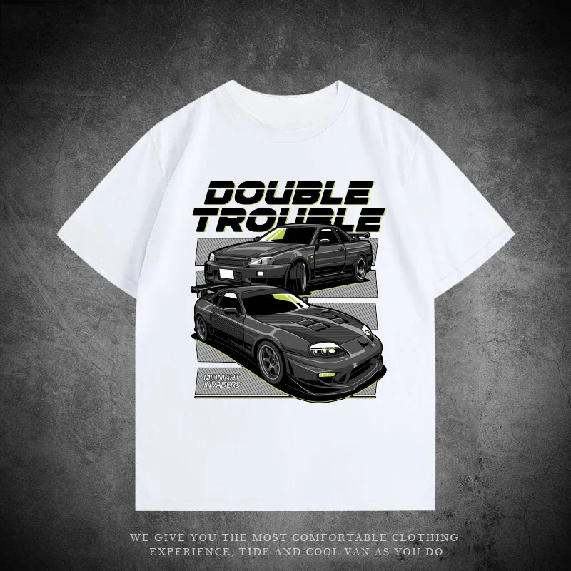 

Motorcycle Nissan GTR Toyota Supra Car Modified Car Club Pure Cotton Loose T-shirt Summer Men's Short-sleeved Top