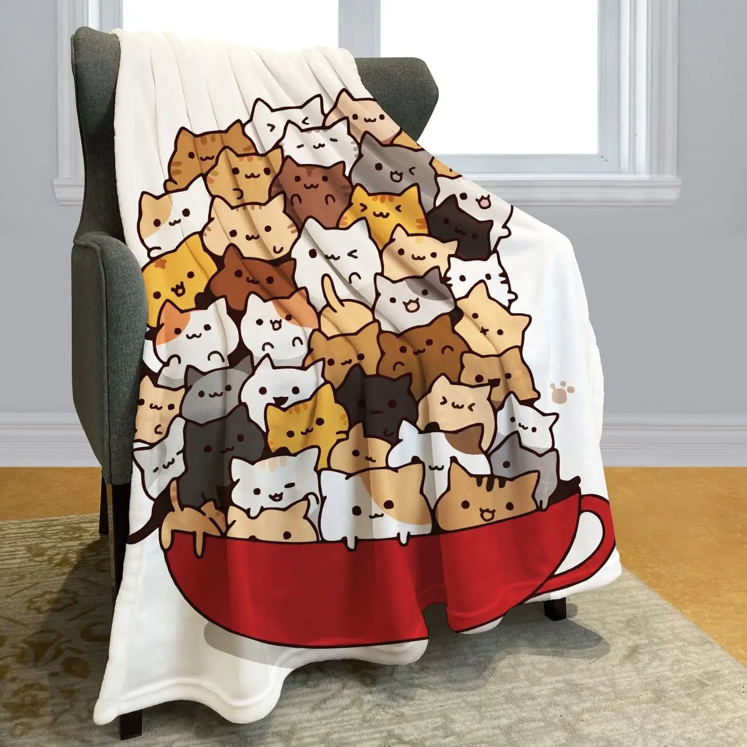 

Одеяло с чашкой кота, забавный дизайн, котенок, кофейное фланелевое одеяло, подарки, мягкое, теплое, уютное одеяло для кровати, дивана, всесезонное