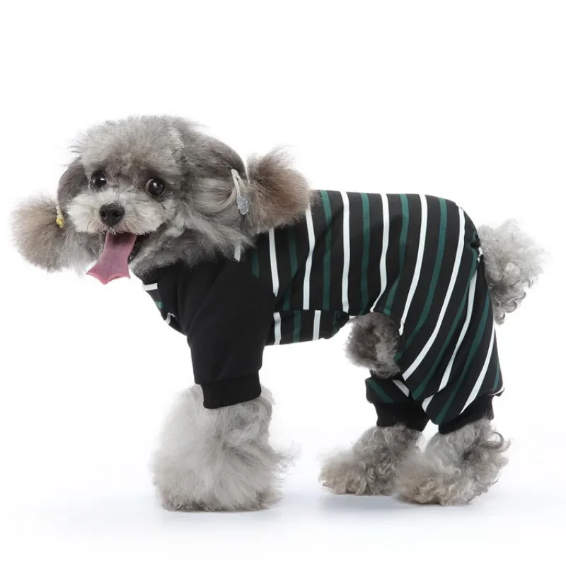 Fashion Striped Thin Four-legged Pet Clothes Casual Pullover High Neck German Cat Belly Protection Clothes