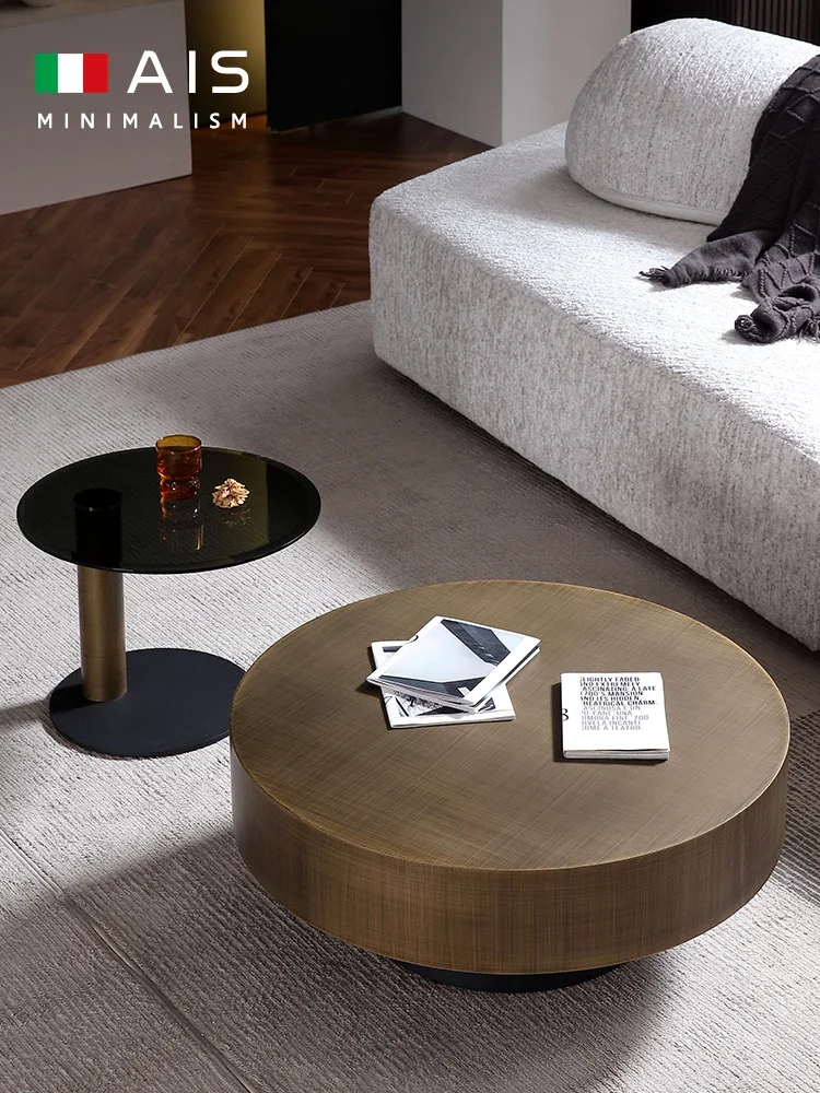 

High-Grade round Tea Table Bronze Living Room Light Luxury round Brushed Stainless Steel Coffee Table