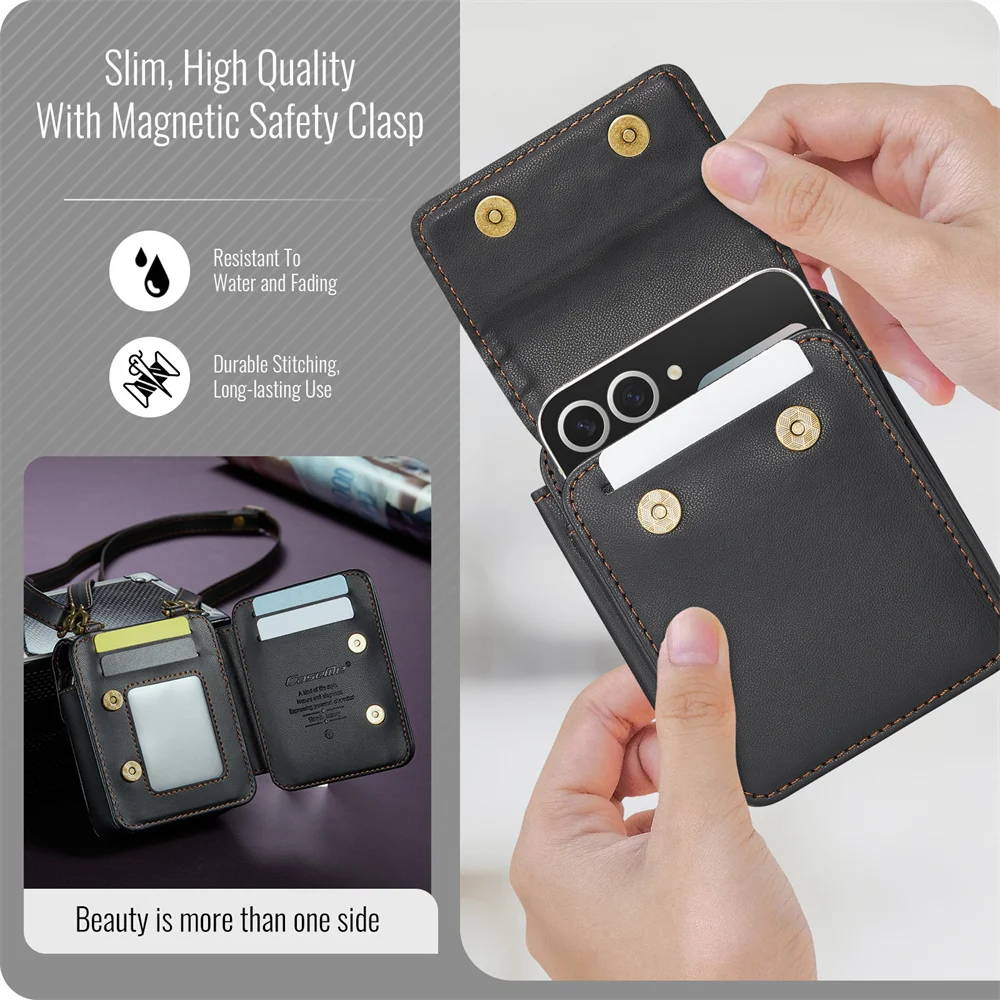 حافظة محفظة جلدية كروس لهاتف سامسونج جالاكسي Z Flip 7 FE 6 5 4 3 مع حامل بطاقة حجب RFID حقيبة صغيرة عالمية مغناطيسية