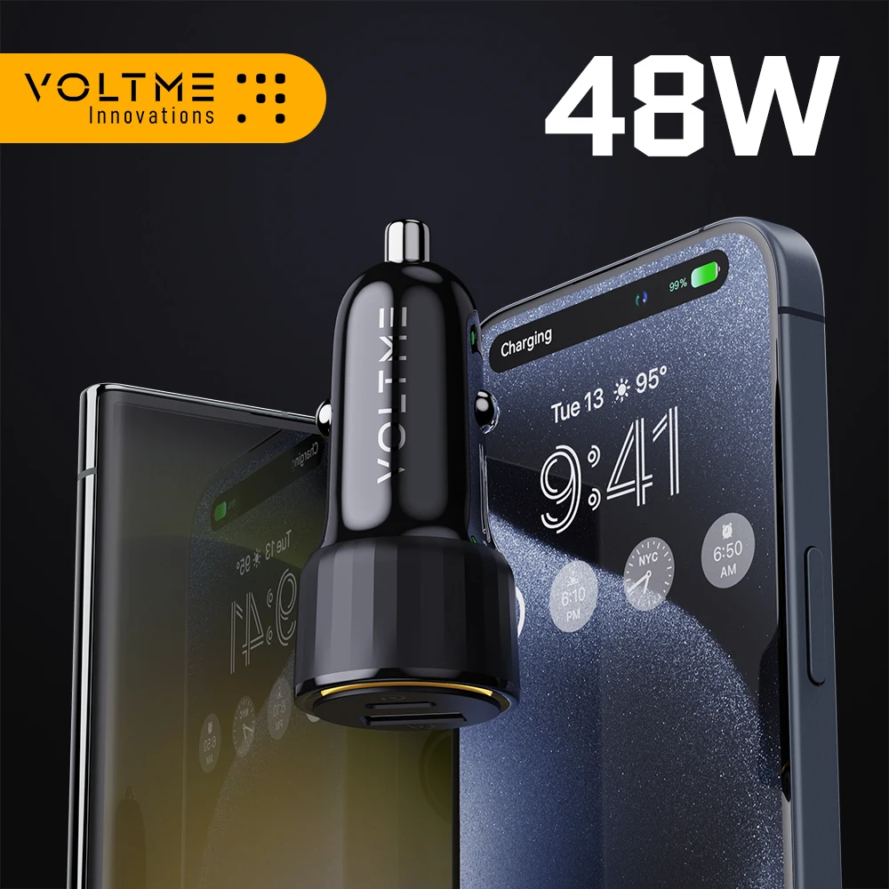 VOLTME-USB C Car Charger, 30W Type C Car Adapter, 18W Quick Charge 3.0, iPhone 15, 14, 13, 12, Samsung Galaxy S24 Ultra