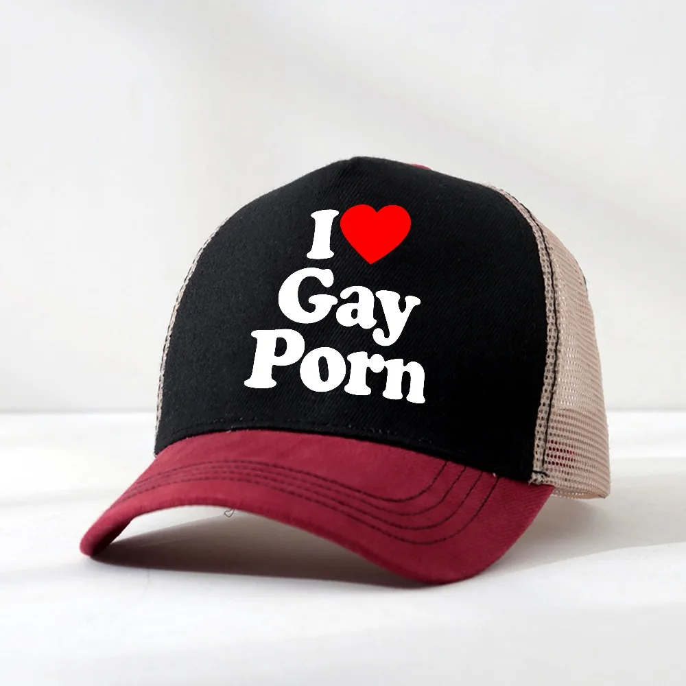 funny I Love Gay Porn Printed hat outdoors baseball cap Summer breathability Hip hop mesh cap trucker hat