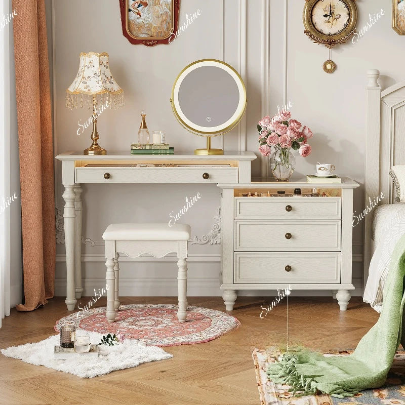 

American white all-solid wood dresser, chest cabinet integrated household rotatable