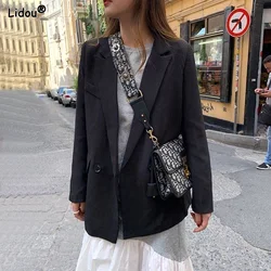 Intellectuele Eenvoud Button Notched Zakken Effen Kleur Losse Business Casual Elegante Mode Vrouwen Kleding Lente Zomer