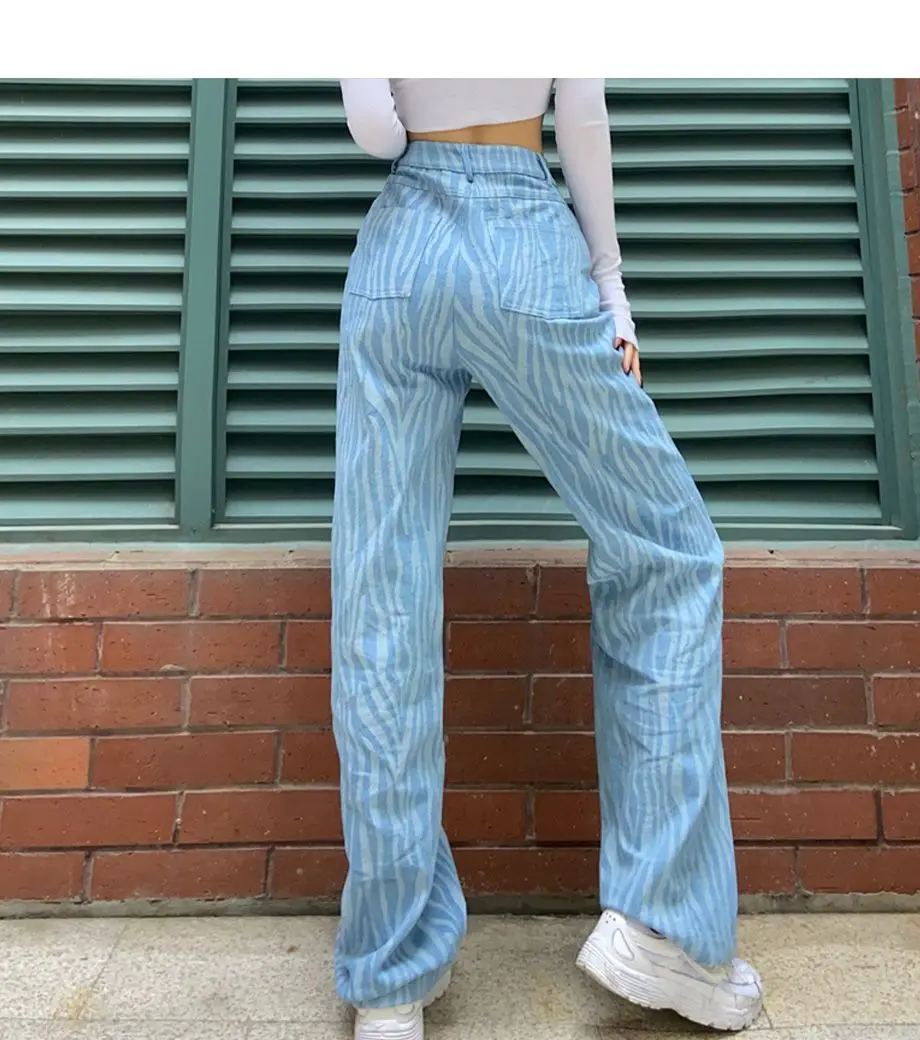 Jeans With High Quality Irregular Patterns Hong Kong Style Loose And Tall Commuting Wide-Leg Pants Paired With Trousers Trend