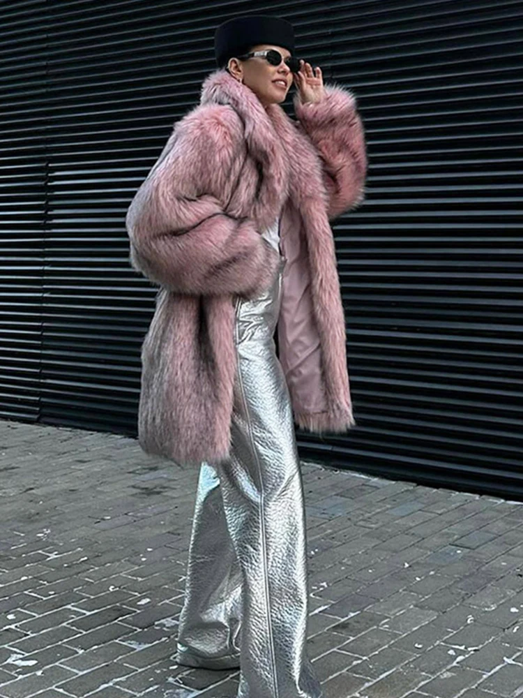 ZADORIN หรูหราฤดูหนาวเสื้อขนสัตว์ผู้หญิง Plush ยาว Faux Fur Coat Lapel ปุยสีชมพูขนสัตว์แจ็คเก็ตผู้หญิงขนสัตว์ Faux Coat หลวม Outerwear
