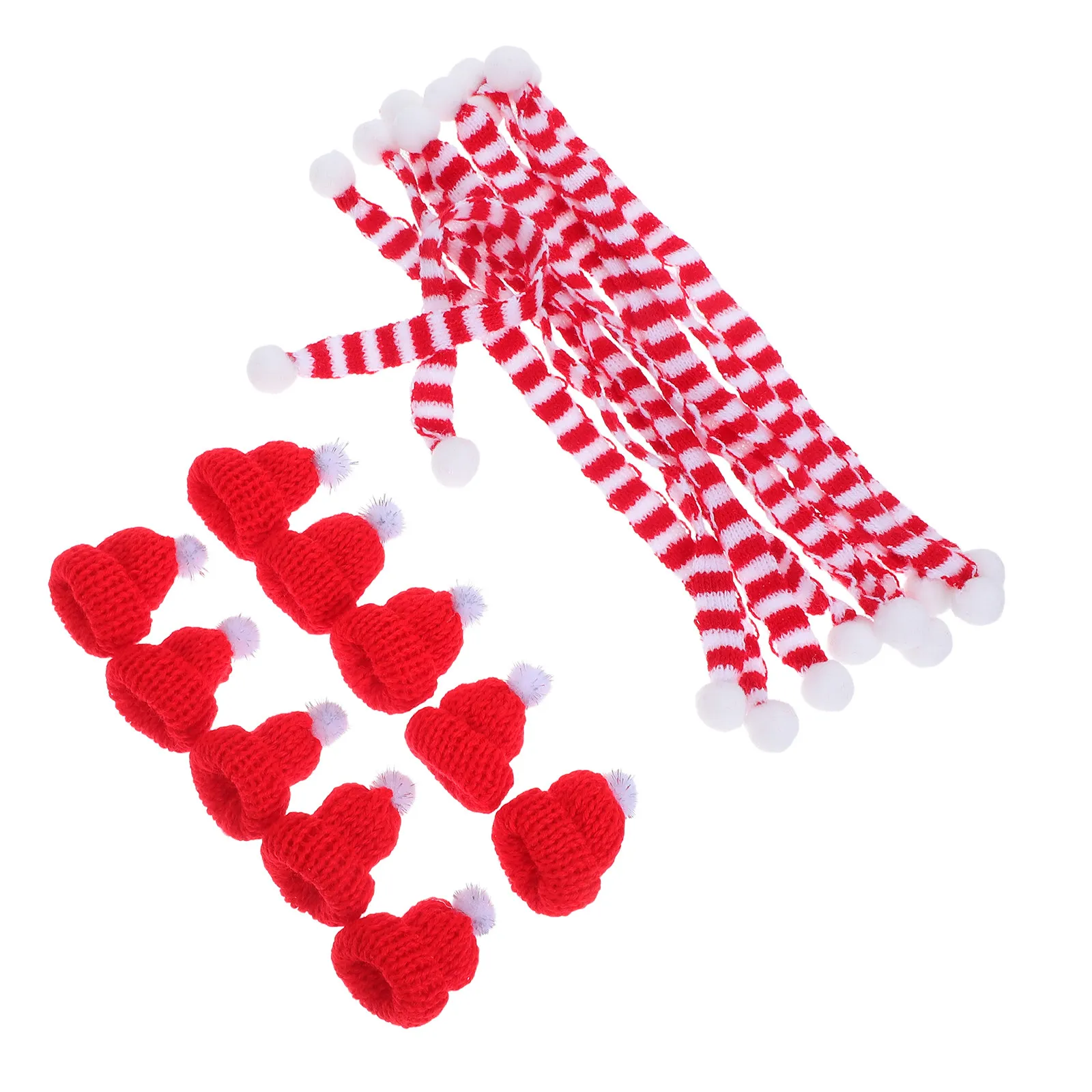 10Sets Mini Knit Christmas Hat and Scarf for Wine Bottles 23Cm Soft Wool DIY Festive Decor Party Home Ornament Craft Set